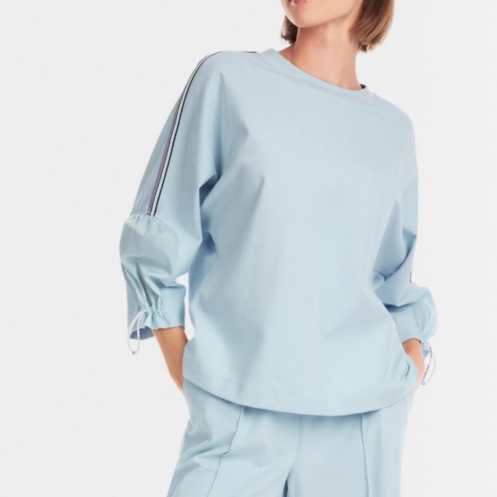 Marc Cain Baby Blue Boatneck Tunic Sweatshirt Batwing Sleeves Sz L/xL Athleasure